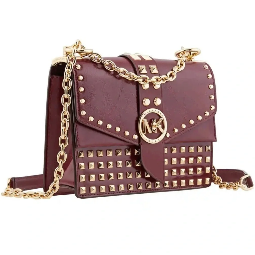 Michael Kors Patent Leather Greenwich Crossbody Bag Burgandy Purse NWT $… - Picture 3 of 12